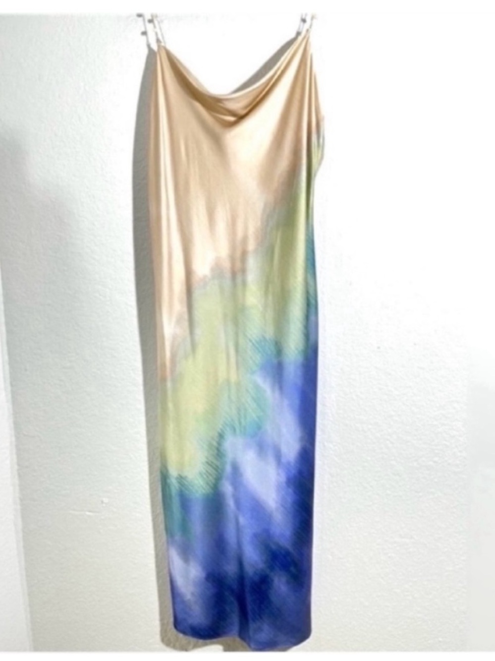 Cami NYC Silk Satin Ombre Slip Dress in Champagne, Yellow & Blue Size XL